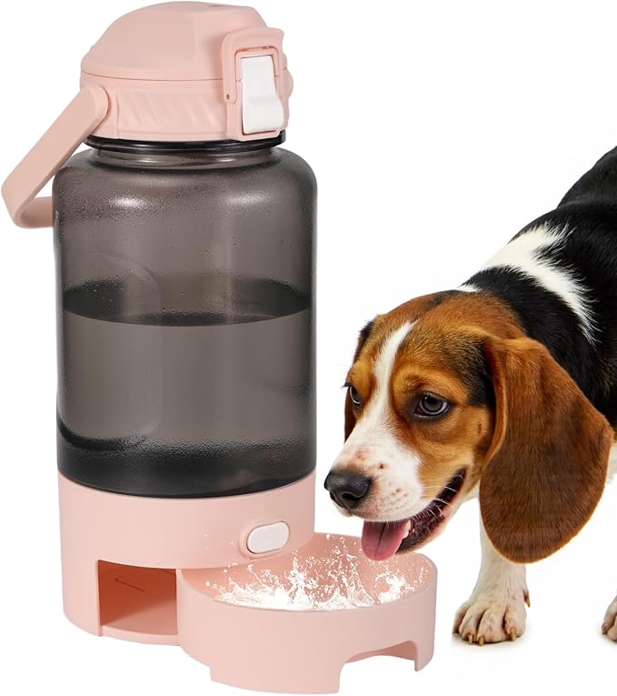 50oz Dog Water Bottle with Handle - Portable Pet & Human Water Dispenser for Hiking, Camping, Travel - Leakproof, BPA-Free, Outdoor Puppy Essential for Walking, Park, Beach (Pink)