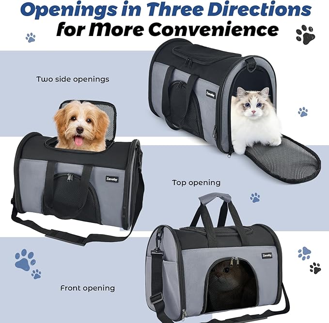 Zavothy Collapsible TSA Approved Pet Carrier for Cats & Dogs (Up to 15 Lbs, 16.54"x11.42"x9.84") – Soft-Sided Airline Travel Carrier, Grey
