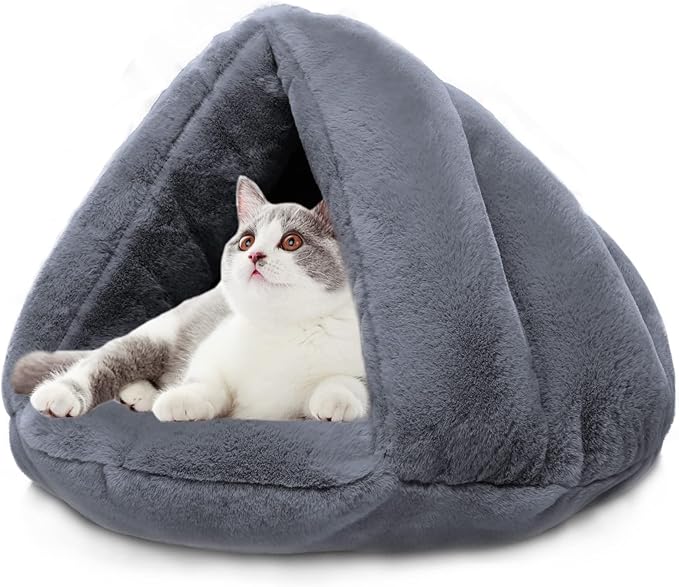 Self Warming Plush Pet Bed Cat Cave Pet Tent Cave Bed Cozy Cat Sleeping Bag Snooze Mat for Winter Pets Cats Small Dogs Puppies and Kittens