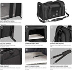 Large Soft Sided Cat and Pet Carrier for Cats and Puppies up to 25Lbs - Collapsible, Waterproof Travel Carrier - Black