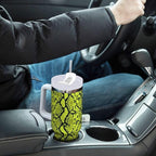 Boccsty Neon Green Snakeskin Insulated Tumblers Reusable Stainless Steel Tumbler 30 oz Cup Coffee Travel Mug Water Bottle with Handle & Flip Straw for Home Office Car