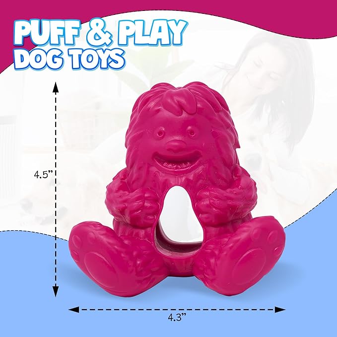 Yeti Puff and Play Dog Toy, Dog Chew Holder, Fun Stimulating Chew Toy for Teething, Behavior Training for Light to Moderate Chewers (Pink - Yeti)