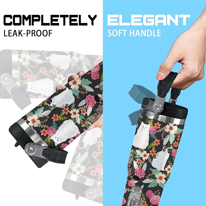 Cat Tumbler with Lid and Straw 30oz Stainless Steel Cute Water Bottle Cup Funny Gifts for Women Girls