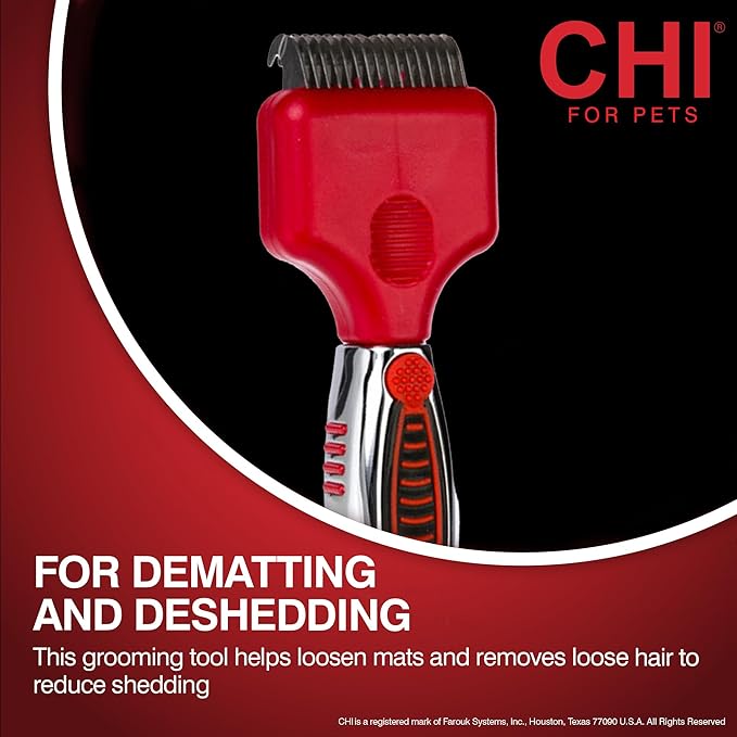 CHI for Dogs Dematting and Deshedding Undercoat Rake - Dog Grooming Tool for Long Hair - Safe Blade Design for Mats and Knots - Ideal for Thick Coats and Tangled Fur