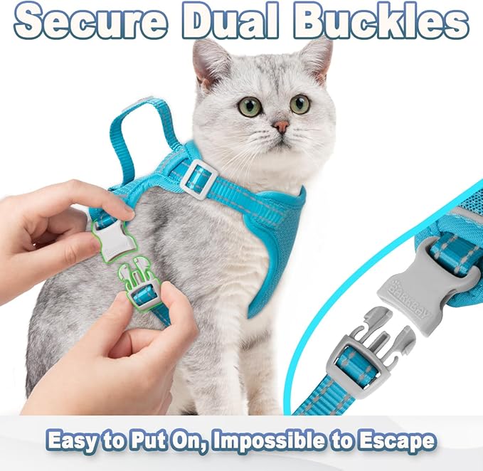 Cat Harness and Leash Set Escape Proof for Kitten Walking, Soft Adjustable Top Handle Vest Harnesses for Cats, Easy Control Breathable Reflective Small Medium Large, Blue,XXS