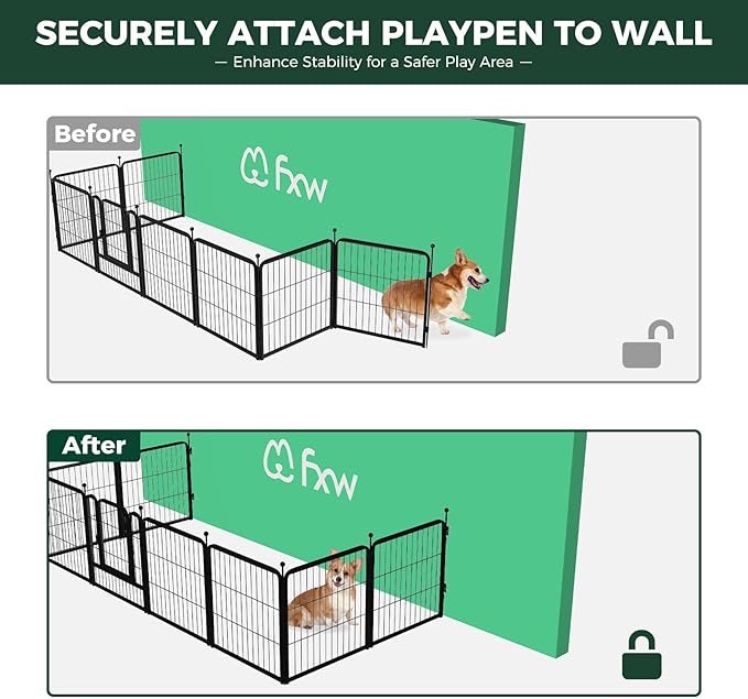 FXW Rollick Dog Playpen with Anchor Kit (Pack of 4) – 32 Inch 16-Panel Dog Pen for Medium & Large Dogs, Stable & Safe Indoor/Outdoor Play│Patented