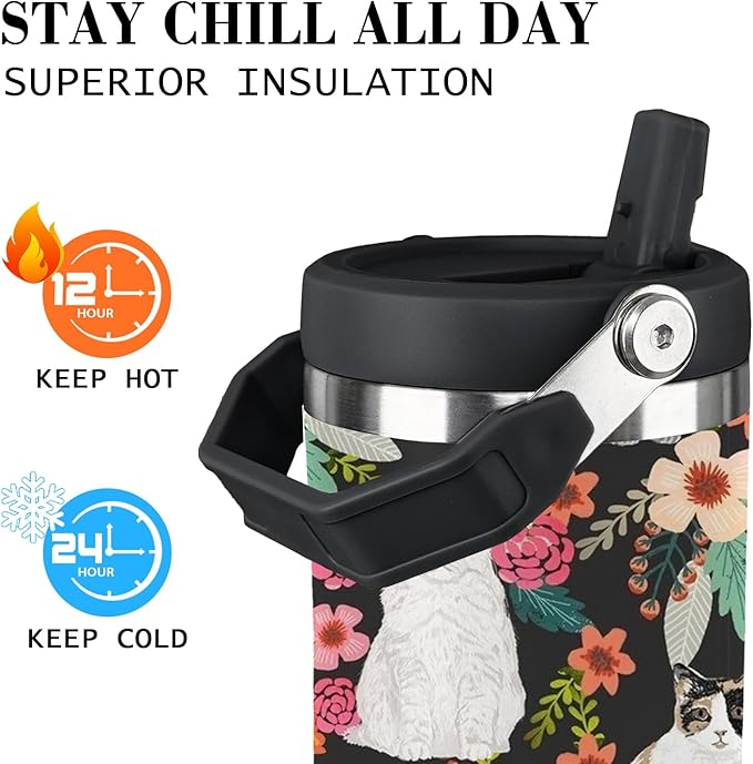 Cat Tumbler with Lid and Straw 30oz Stainless Steel Cute Water Bottle Cup Funny Gifts for Women Girls