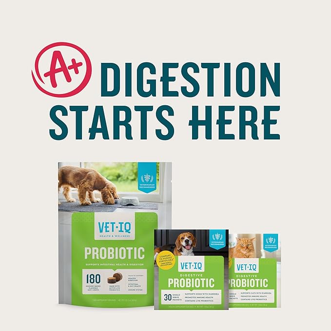 VetIQ Probiotic Powder for Dogs, Compare to Fortiflora Probiotic Powder*, Treats Diarrhea, Digestive Issues, and Food Sensitivity, Chicken Flavored Single Serve Packets, 30 Count