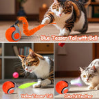 2PCS Interactive Cat Toy Ball with Feather Tails - Speedy Cat Toys for Indoor Cats, Moving Stimulation Smart Cat Toy for Enrichment, Motion Activated Automatic Rolling Toys to Keep Them Busy Orange