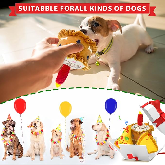 Birthday Squeaky crinkly Cake Aggressive chew for pups Sandwiches Pizza Party Dog Toy Colorful Playset to Keep Your Furry Friend Busy with 3 Pack Gift Toys