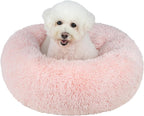 Best Pet Supplies Round Donut Dog Bed with Plush Faux Fur Fabric, Calming, Anti-Anxiety Cushion for Indoor Pets, Slip-Resistant Base, Soft Ergonomic Support - Pink, 30x30x8''