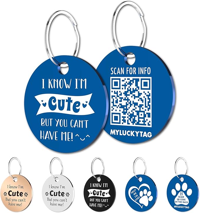 MYLUCKYTAG QR Code Stainless Steel Dog ID Tag, Engraved, Durable, Online Pet Profile, Location Alert Email