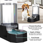 Sfozstra Large Dog Water Dispenser: 8L Automatic Black Water Feeder with Stainless Steel Bowl - Without Filter - Gravity Design for Multiple Pets Indoor/Outdoor