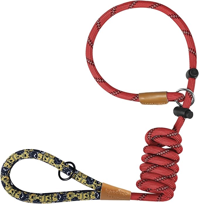 lynxking Slip Lead Dog Leash Reflective, Heavy Duty Comfortable Strong Rope for Large Medium Small Dogs No Pull Pet Training (Red, Large 1/2in x 6ft-Slip Lead)