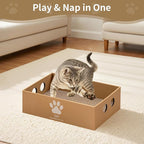 Heavy Duty Cardboard Cat Scratcher Box, Cat Bed with Double-Sided Cardboard Scratch Pad, Interactive Hole Design, Scratch Lounge Bed Suitable for Cats to Rest(Paw Pattern)