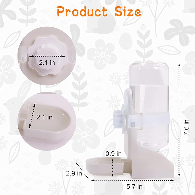 Rabbit Water Bottle Suspension Water Dispenser for Mini Pet Bunny Guinea Pig Chinchilla, 500ml Automatic Water Bottle by Gravity Flow Supply, Prevent Overflow, BPA Free (White)