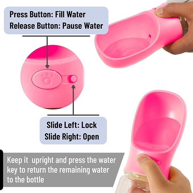 Mr. Pen Portable Dog Water Bottle - 19 oz, Pink, Travel Dog Water Bottle Dispenser, Not Dishwasher Safe