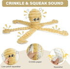 Prime Pets Dog Toys for Large Dogs, 27” Extra Large Plush Octopus Dog Toy, Crinkle Squeaky Dog Toys for Small Medium Large Dogs, Tug of War Dog Chew Toy, Yellow