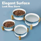 YOBRO Elegant Dog Bowls Set for Medium Dogs, Beautiful Ceramic Stone Alike Style, Pet Bowl Set with Wooden Stand, Non-Slip, Modern Food or Water Breeds Dishs, Gifts for Dog Owners, Blue