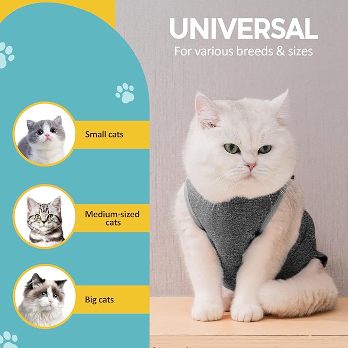 Avont Cat Recovery Suit - Kitten Onesie for Cats After Surgery, Cone of Shame Alternative Surgical Spay Suit for Female Cat, Post-Surgery or Skin Diseases Protection -Darkgrey(L)
