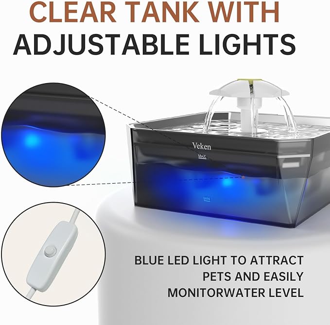 Veken Small Pet-Friendly Cat Water Fountain with Stainless Steel Lid & Quiet Pump, Easy to Clean & Assemble, 50oz Mini Pet Water Dispenser with 4 Replacement Filters & 4 Pre-Filter Sponges, Silver