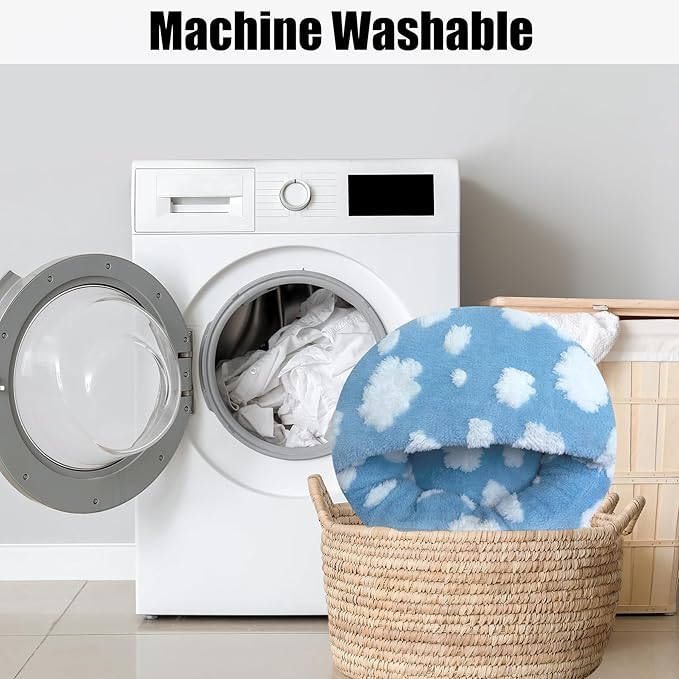 HYQ Cat Beds for Indoor Cats, Small Dog Bed with Cover Cave, Cozy Cat Cave Bed, Round Puppy Bed with Hooded Cover, Dog Beds for Small Dogs with Anti-Slip Bottom(Blue, 16×16 Inch)