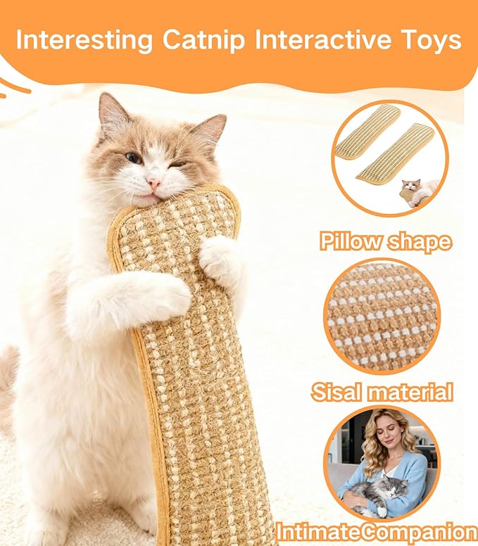 3 Pack Catnip Toys for Indoor Cats - 13 Inches Catnip Pillows, Catnip Toys, Sisal Scratching Pad, Interactive Cat Nip Kicker Toys for Anxiety Relief