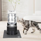 RIZZARI Automatic Cat Water Dispenser: Black 7L Elevated Fountain - Stainless Steel Gravity Feeder - Splash Guard Mat