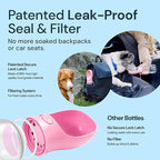MalsiPree Leak-Proof Portable Dog Water Bottle for Travel - 19 oz, with Pink Bowl - Food Grade Plastic - Dog Bowls - Puppy Essentials - Pet Water Bottle
