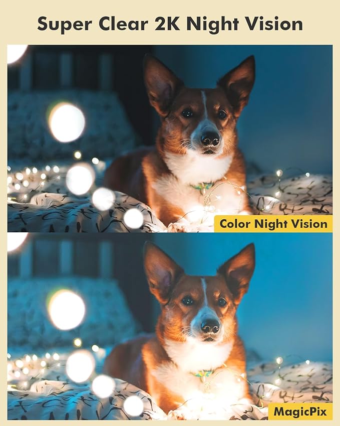 Dzees Indoor Security Camera Pet Camera No Subscription, 2K 360° WiFi Cameras, Wired Dog Pet Camera with Phone App, MagicPix Night Vision, Calls, 2-Way Audio, 24/7, Motion Tracking, Privacy, 2.4Ghz