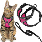 Voyager Escape-Proof Step-in Lock Cat Harness & 5ft Neoprene-Handle Leash Set All-Weather Mesh with Reflective Stitching for Small to Large Cats by Best Pet Supplies, Black Trim-Fuchsia (327), XXS