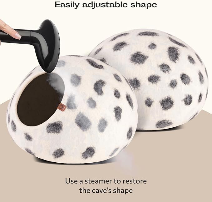 MEOWFIA Cat Cave – Premium Felt Cat Bed for Indoor Cats, Handmade 100% Merino Wool (Vivid Shades) (Medium, Snow Leopard)