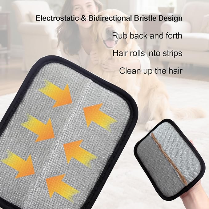 Pet Hair Removal Glove, 2 Pcs Upgraded Electrostatic Pet Hair Remover Gloves for Furniture Couch Carpet Curtain Car Seat, Reusable Dog Cat Grooming & Shedding Tool with FREE Steel Comb & Toothbrush
