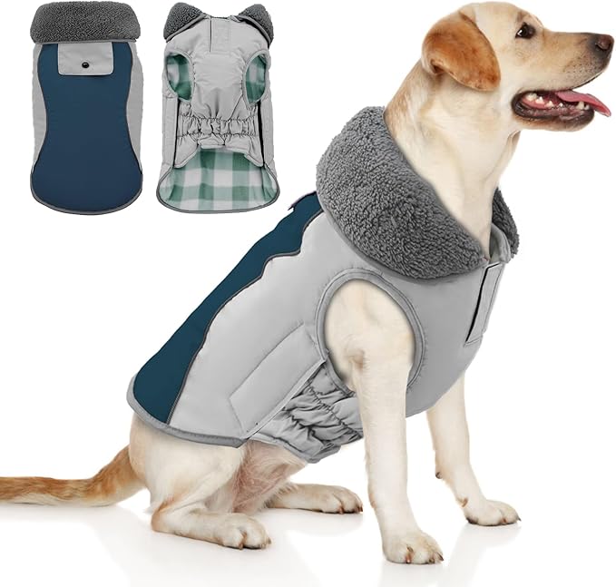 Doglay Dog Coat Waterproof Warm Dog Winter Jacket,Christmas Reflective Fleece Puppy Winter Coat with Harness Hole, Adjustable Snow Jacket for Small Medium Large Dogs