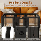 Clear Acrylic Dog Playpen with Door, Puppy Playpen for Indoor Use with Heavy Duty Door Lock, Easy Assemble Pet Pen Fence for Small Dogs and Puppies (Black, 24 in-H, 10 Panel)