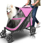 Petbobi Dog Stroller for Medium Dogs - Easy Fold Dual Entry Pet Stroller with One-Foot Brake, All Terrain Wagon Cart with Large Air Mesh, Ideal for Large Senior Pets up to 80 lbs, Pink