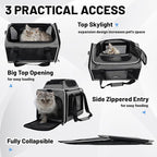 Cat Carrier Top-Expandable 18x11x11, United Delta American Airline Approved Dog Carrier, Soft-Sided Pet Carry Bag Under-Seat in Cabin, Puppy Airplane Travel Crate TSA Plane Kitten Cage Grey
