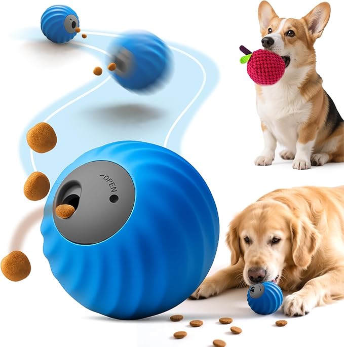 AIERSA Interactive Dog Toys, Automatic Dog Treat Ball Dispenser Toy to Keep Them Busy, Anti-Boredom Electric Moving Puzzle Dog Toys, Self-Rolling Treat Ball Toy for Small and Medium Dogs (Waxberry)