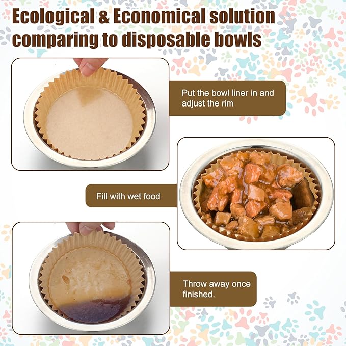 meekoo 600 Pcs Large Pet Disposable Feeding Bowls Liner Bulk Cat Food Bowls Small Paper Dish Paper Liner for Small Dogs Cats Dish Wet Food Feeding Station(Kraft Brown,Classic)