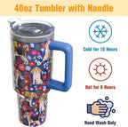 Beagle Gifts for Women Dog Lovers 40 oz Floral Beagle Tumblers with Handle and Straw, Stainless Steel Vacuum Insulated Travel Coffee Mug Cup Water Bottle