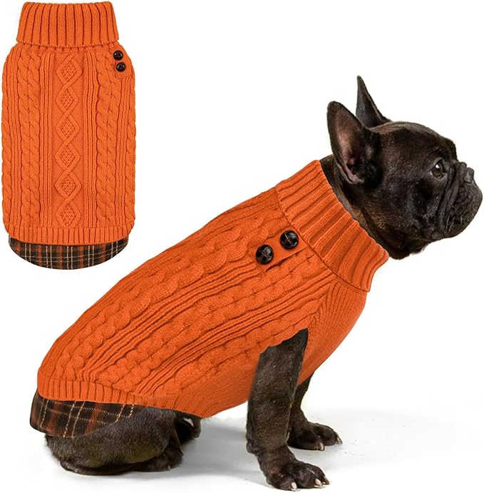 KYEESE Dog Sweater Stretchy Knitwear Cat Clothes with Gingham Patchwork Thick Pet Coat for Fall Winter Cold Weather Warm Turtleneck Medium Dogs Sweater Soft Pullover Dog Sweaters for Medium Dogs Girl