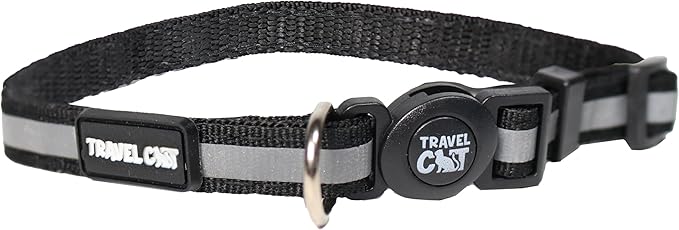 Travel Cat Breakaway Cat Collar - Black Adjustable Cute Cat Collar with Quick Release Safety Buckle for Boy and Girl Cat - Nylon 8-13 inch Length Kitten Collar with Metal D-Ring, Machine Washable