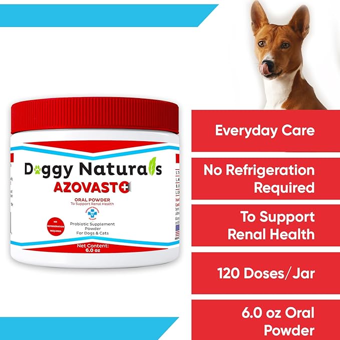 Azovast Plus Kidney Health Supplement for Dogs & Cats, Oral Powder (12 Oz) - (240 Doses/ 2 Jar) NO Refrigeration Required - Help Support Kidney Function & Manage Renal Toxins(U.S.A)(12 Oz (2 Pack))