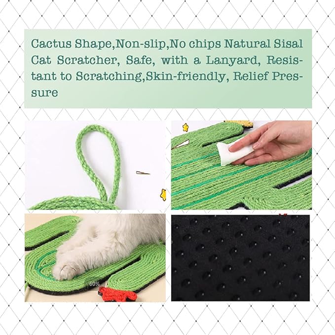 Cat Scratcher Mat, Natural Sisal Cat Scratch Mats, Horizontal Cat Floor Scratching Pad Rug, Protect Carpets and Sofas,Scratching Pads for Indoor Cats(Cactus)