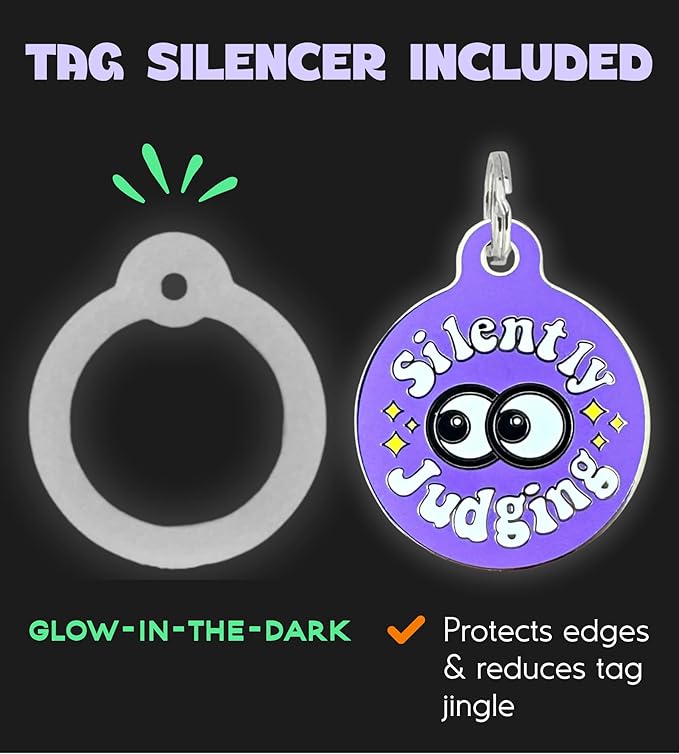 Personalized QR Code Dog Tags - Choose from 25+ Tag Designs - QR Code Links to Your Profile - Unique, Cute, Funny, Sassy Pet ID Tag (Silently Judging, Large (1.25 inch))