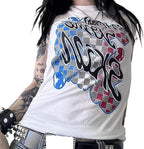 Gothic Tees for Women Y2K Grunge Graphic Short Sleeve Crew Neck T-Shirts 90s Vintage Aesthetic Emo Clothes