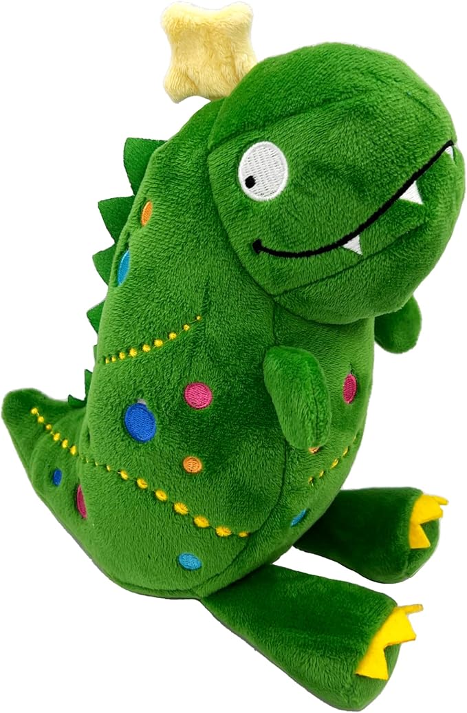 Huxley & Kent Funny Dog Toy w/Squeaker – Holiday Power Plush Squeaky Dog Toys for Small, Medium & Large Dogs – Soft Stuffed Animal for Indoor Play & Fetch - Tree Rex 2.0, Large