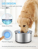 1Gallon Large Dog Water Bowl No Spill, [Anti Digging Lid & Rubber Bottom] Spill Proof Dog Bowl, Anti Splash Mess Dripless Slow Drinking Stainless Steel Water for Sloppy Messy Drinkers Car
