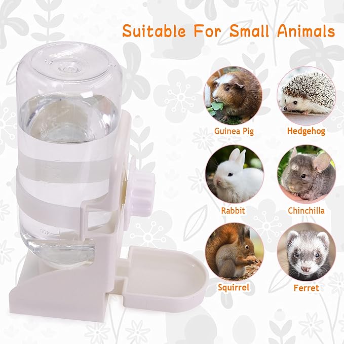 Rabbit Water Bottle Suspension Water Dispenser for Mini Pet Bunny Guinea Pig Chinchilla, 500ml Automatic Water Bottle by Gravity Flow Supply, Prevent Overflow, BPA Free (White)