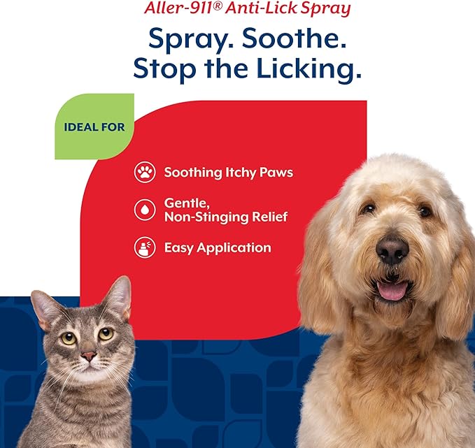 NaturVet Aller-911 Anti-Lick Paw Spray for Dogs & Cats – Includes Aloe Vera – Helps Sooth Itchy Paws, Offers Dog & Cat Allergy Support – Helps Discourage Pet Licking – 8 Oz. Spray